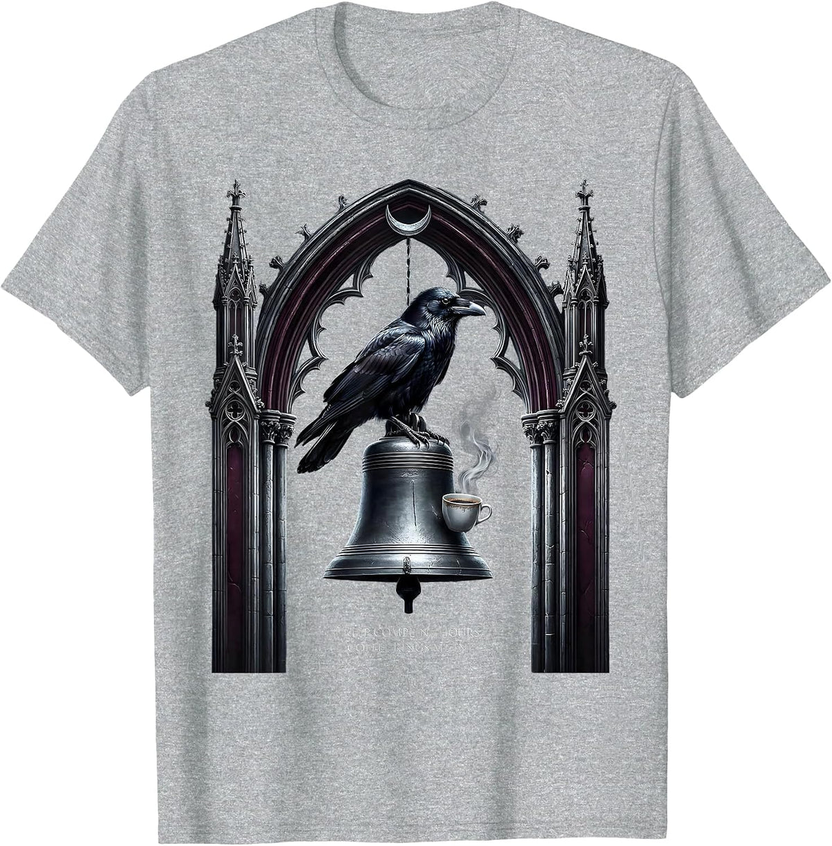 Men's I Keep Compline Hours Coffee Rings Me In Gothic Raven T-Shirt - Heather Grey