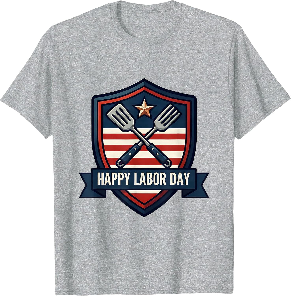 Men's Happy Labor Day Patriotic Americana Shield Emblem BBQ Gift T-Shirt - Heather Grey