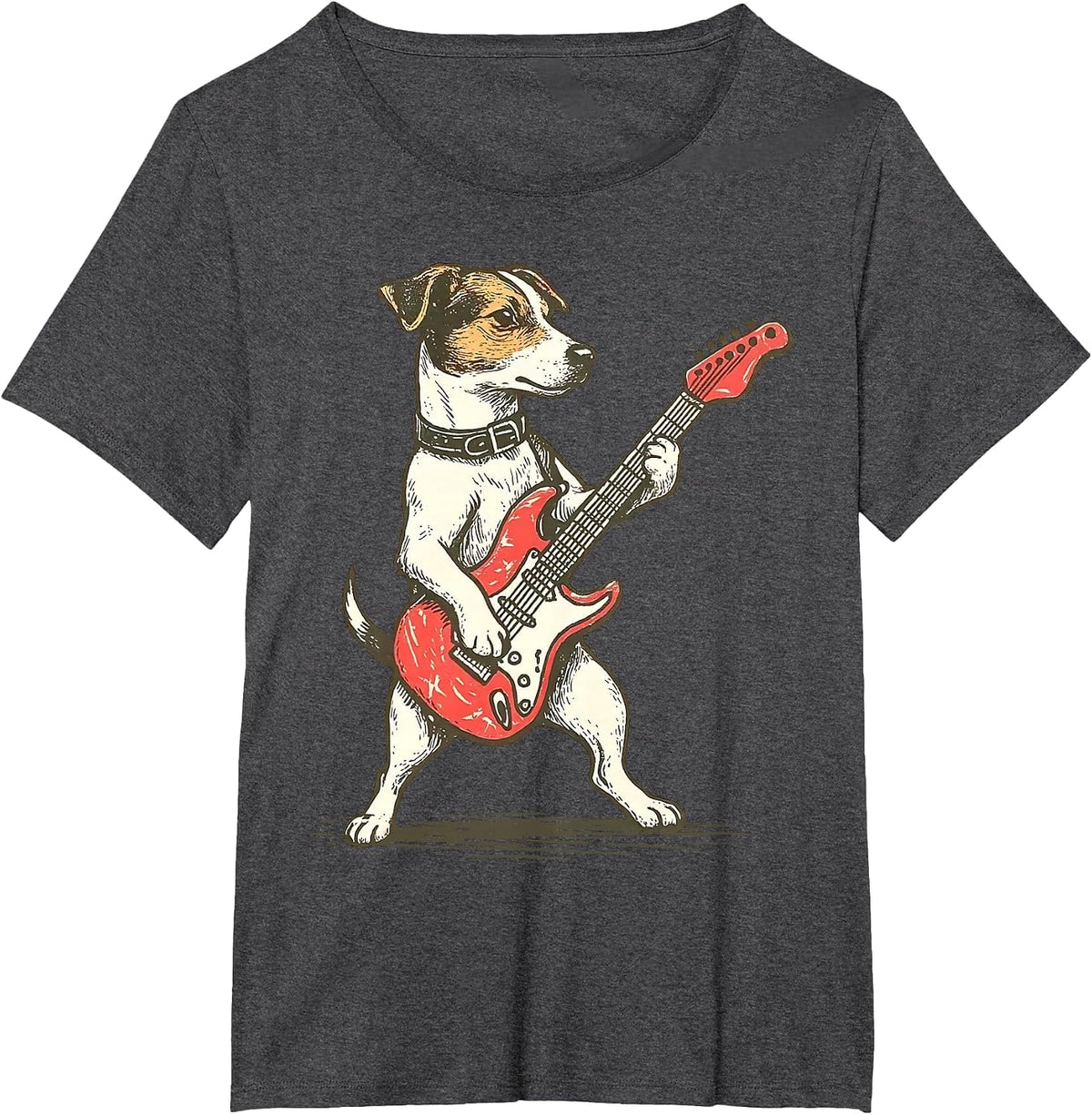Jack Russell Terrier Dog Playing Guitar Rocker Guitarist T-Shirt - Dark Heather Grey