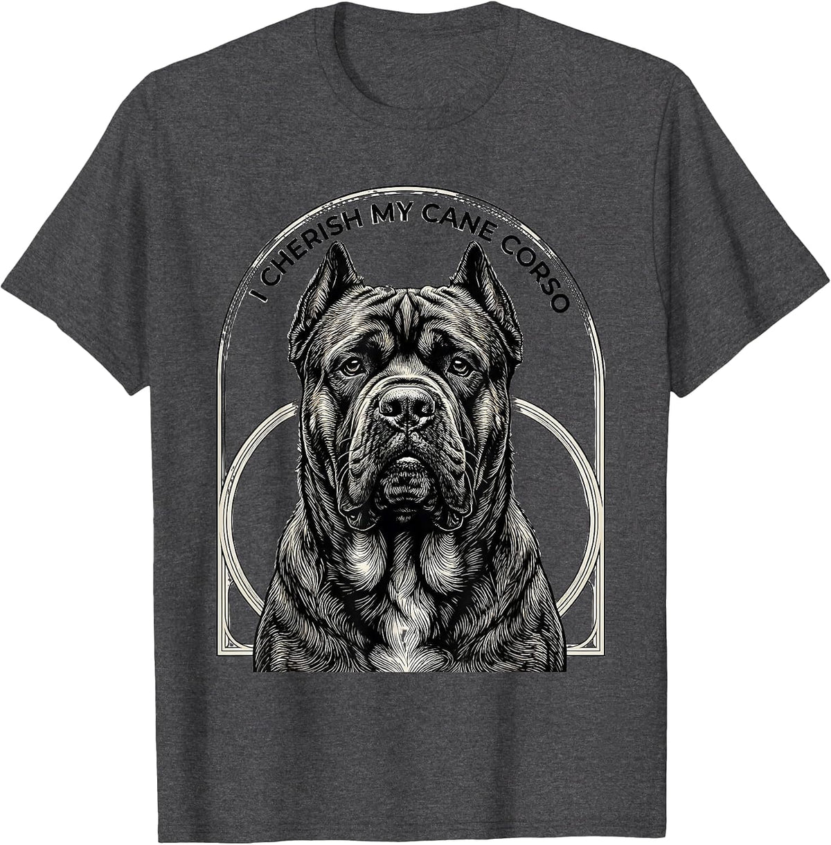 Men's I Cherish My Cane Corso Line Art Italian Mastiff Pet Lover T-Shirt - Dark Heather Grey