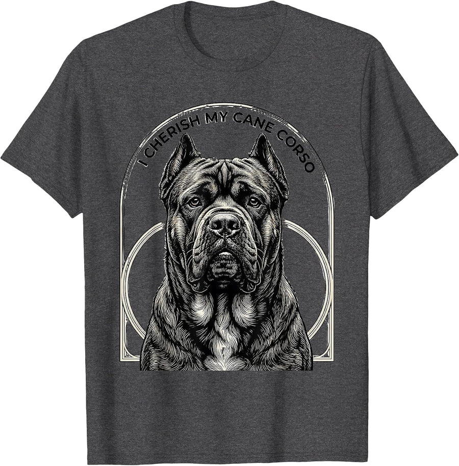 Men's I Cherish My Cane Corso Line Art Italian Mastiff Pet Lover T-Shirt - Dark Heather Grey