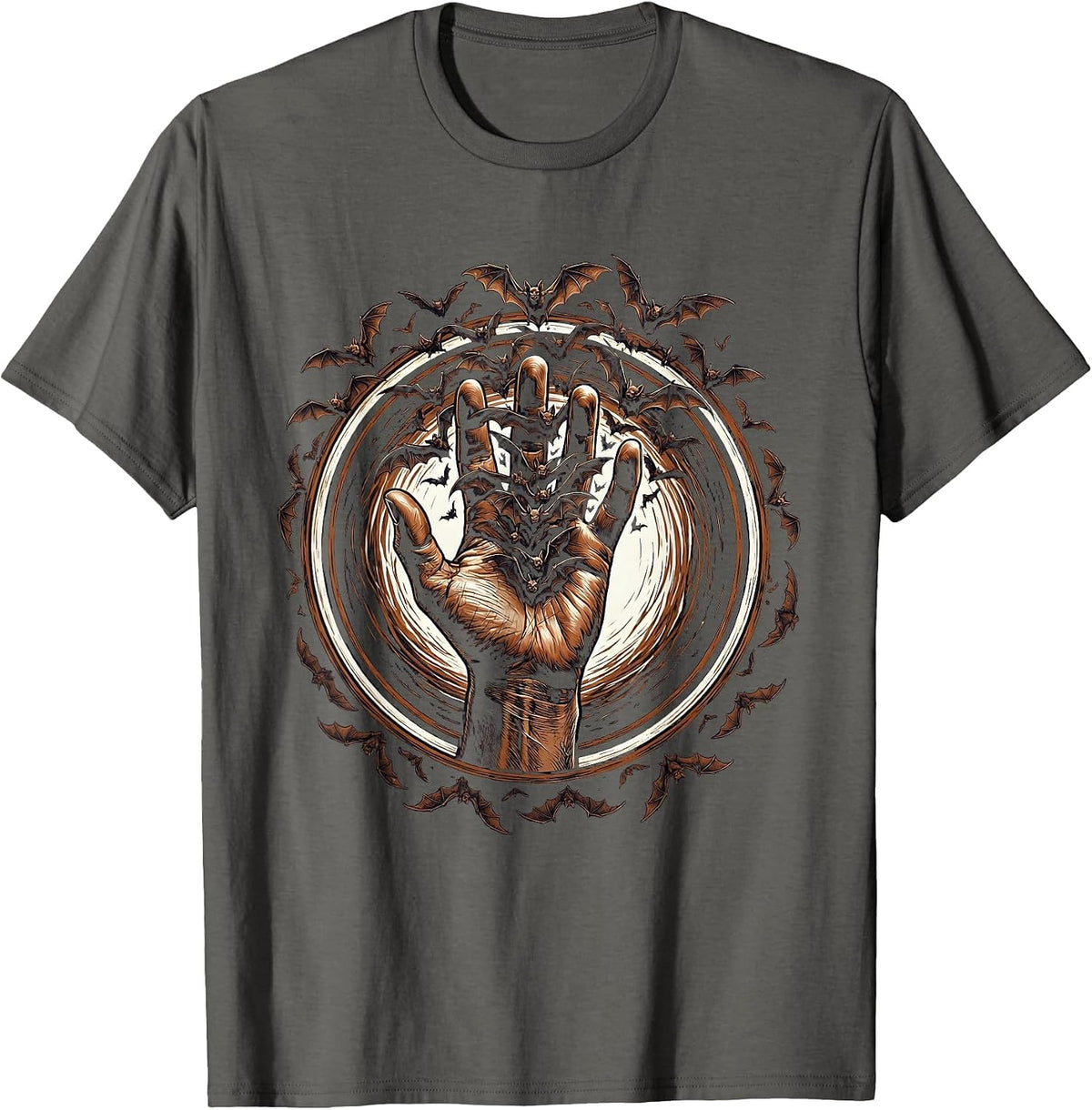 Hand Releasing Bats Rock Gothic Dark Art Design T-Shirt - Asphalt Grey