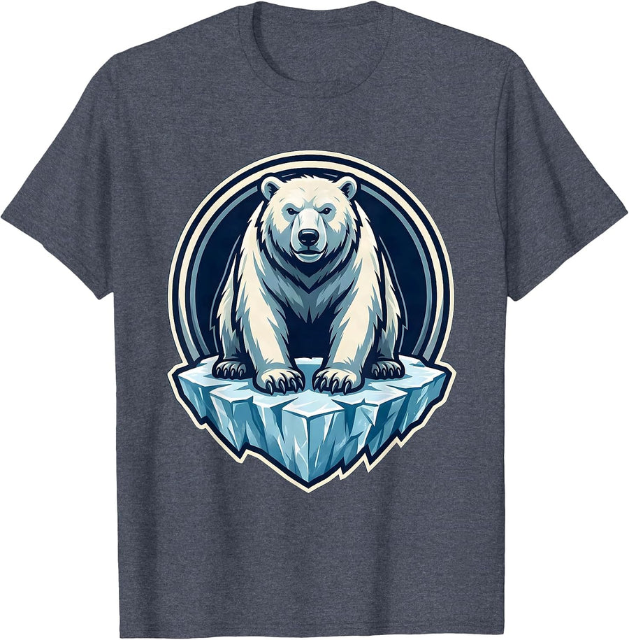Polar Bear Floating Ice Arctic Wildlife Illustration T-Shirt - Heather Blue