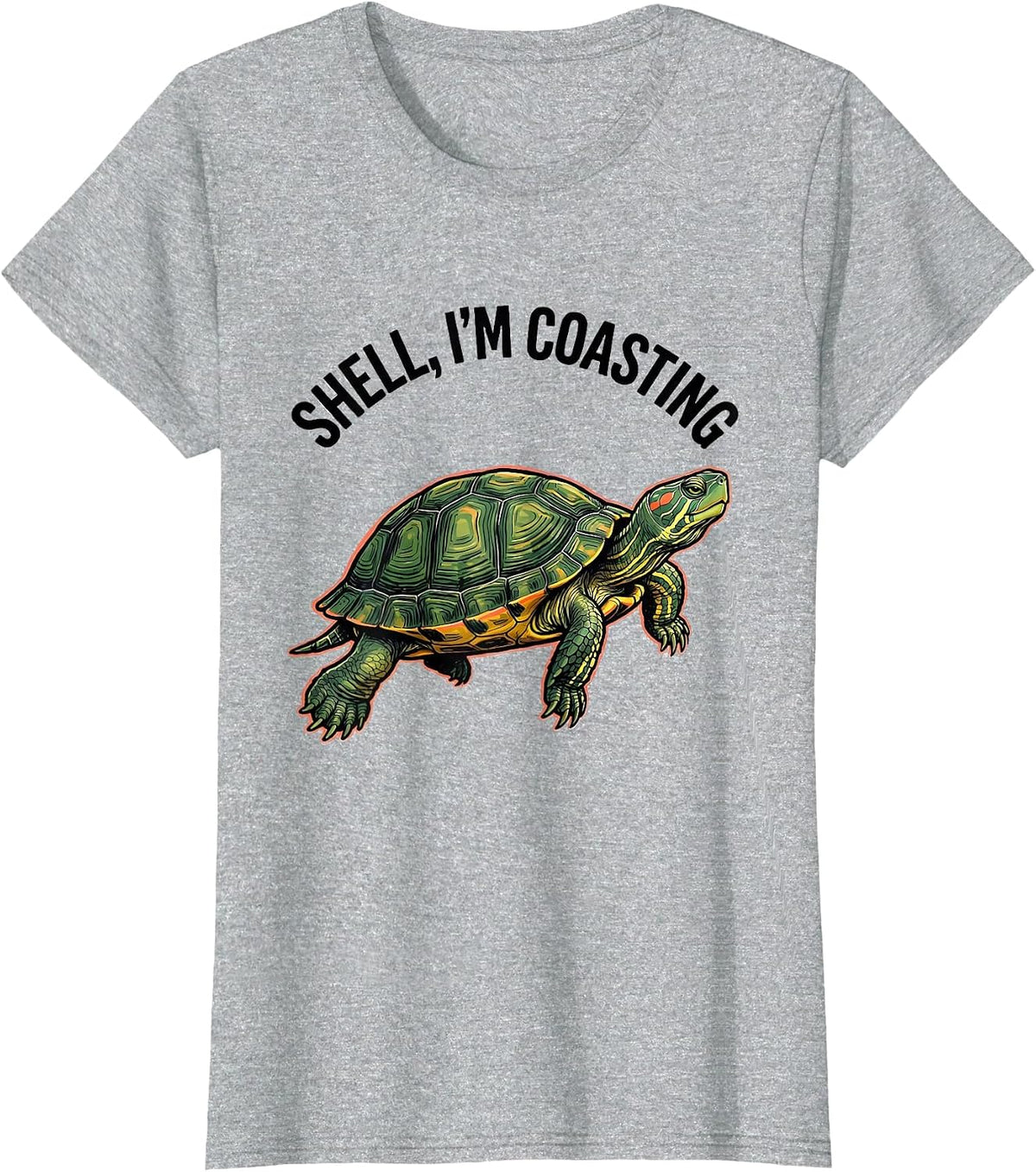 Shell I'm Coasting Funny Turtle Lover Reptile Enthusiast T-Shirt - Heather Grey
