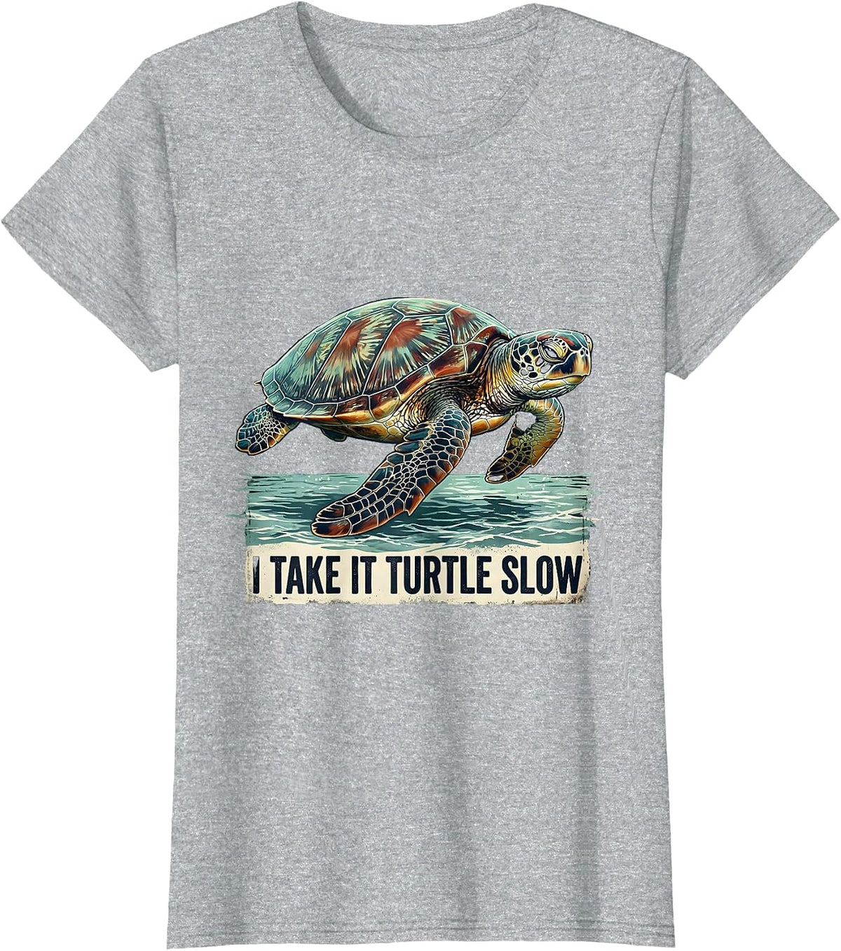 Women's I Take It Turtle Slow Distressed Sea Turtle Lover Beach T-Shirt - Heather Grey