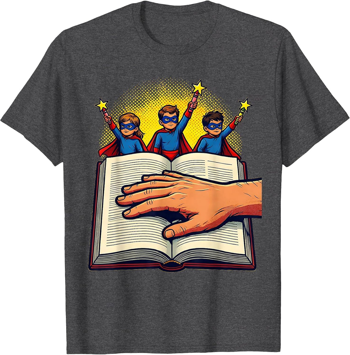 Teacher Superhero Preschool Kids Pop Art T-Shirt - Dark Heather Grey