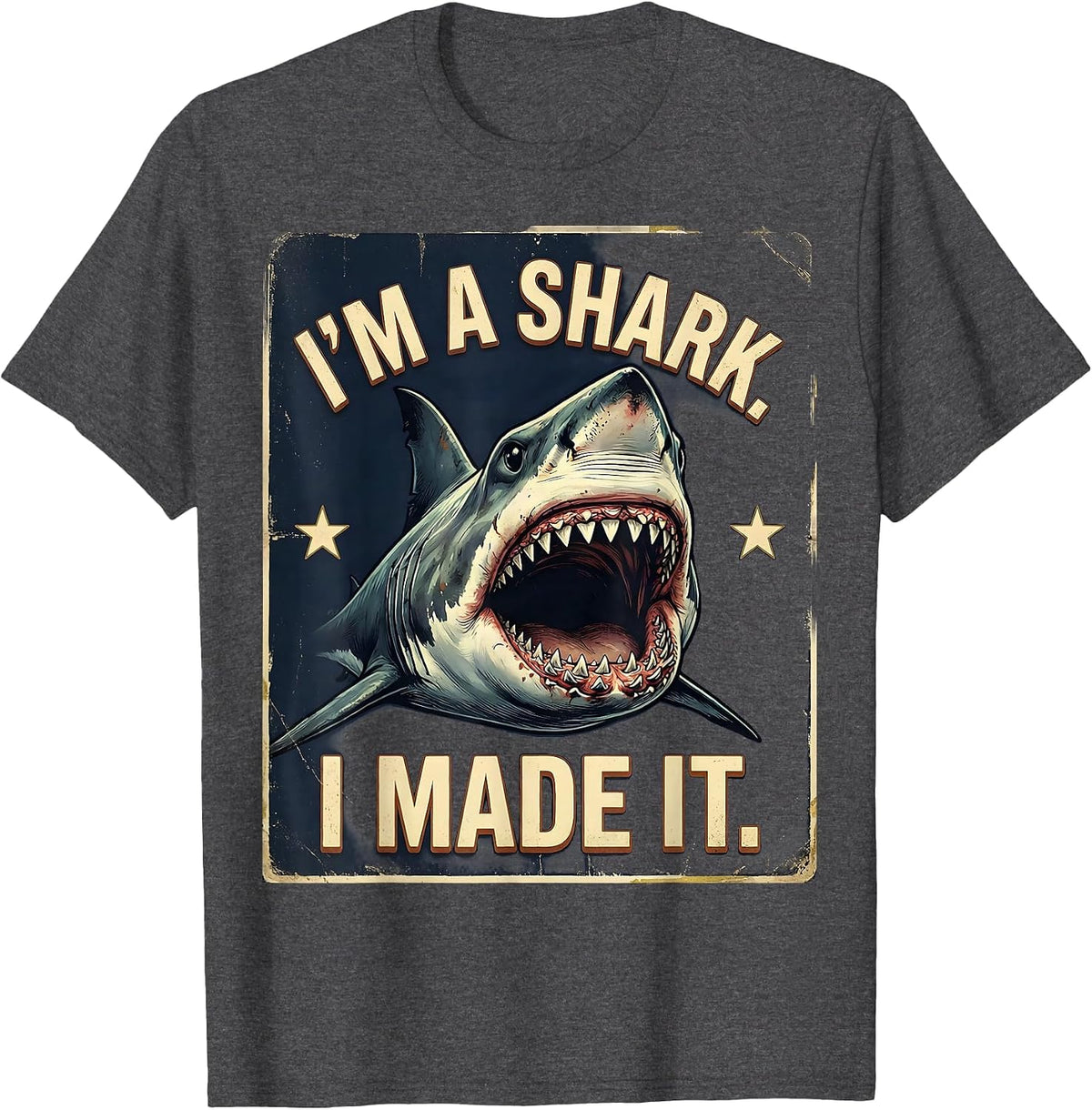 Men's I'm A Shark I Made It Vintage Shark Jaw Halloween Costume T-Shirt - Dark Heather Grey
