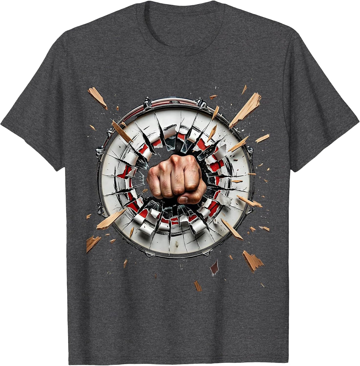 Men's Rock Fist Bass Drum Burst Graphic Tee T-Shirt - Dark Heather Grey