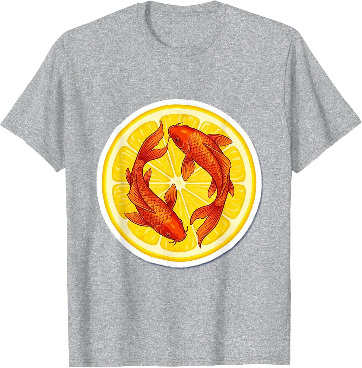 Men's Lemon Koi Fish Zen Citrus Art Design T-Shirt - Heather Grey