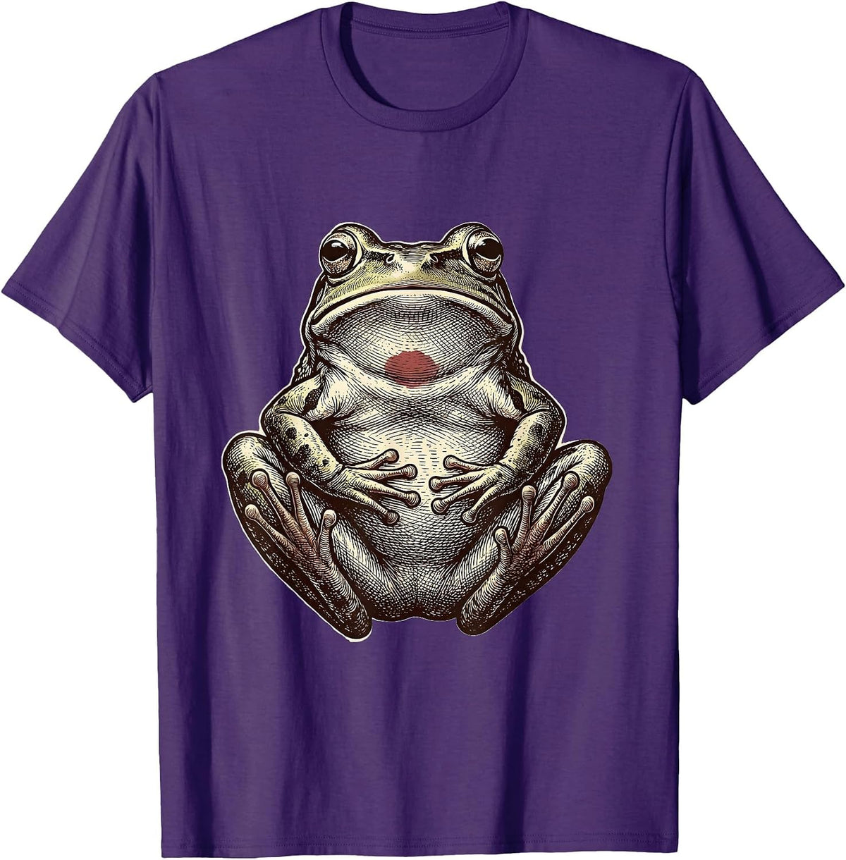Men's Belly-Up Squat Frog Crosshatch Absurdist Humor T-Shirt - Purple