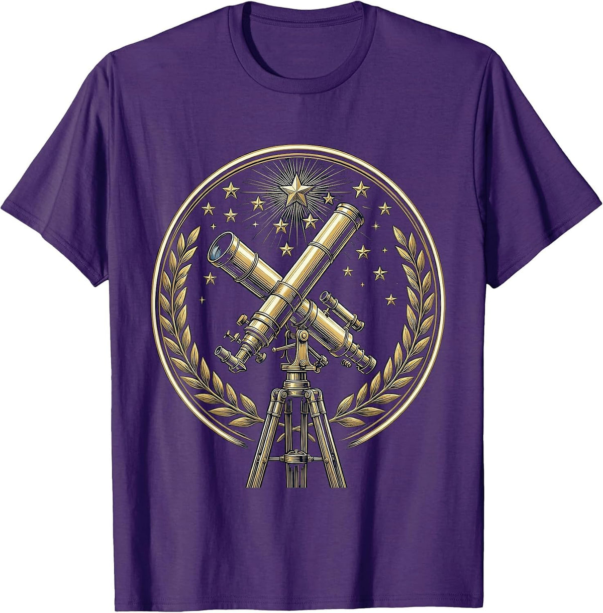 Telescope Night Sky Stargazing College Graphic T-Shirt - Purple