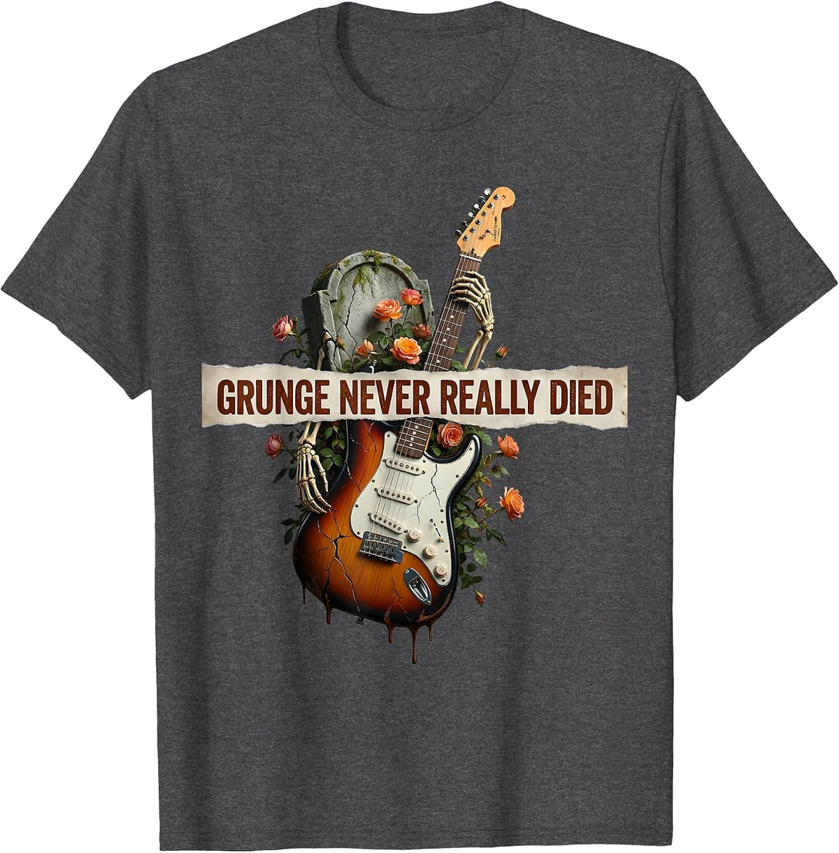 Grunge Never Really Died Rock Music Design T-Shirt - Dark Heather Grey