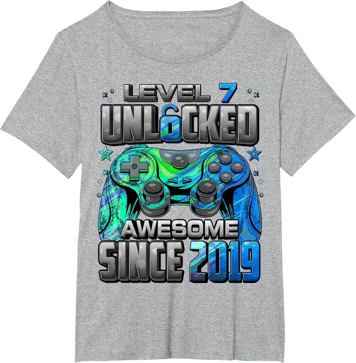 Level 7 Unlocked Awesome Since 2019 7th Birthday Gaming T-Shirt - Heather Grey
