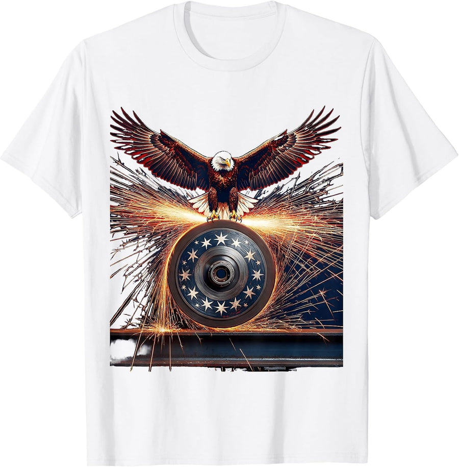 Men's Labor Day Grinding Steel Sparks Illustration T-Shirt - White