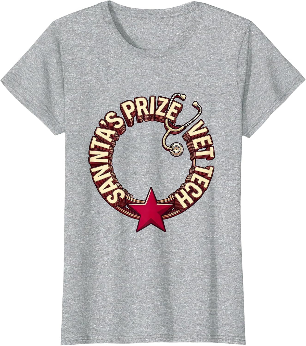 Women's Santa's Prize Vet Tech Funny Veterinary Technician Christmas T-Shirt - Heather Grey