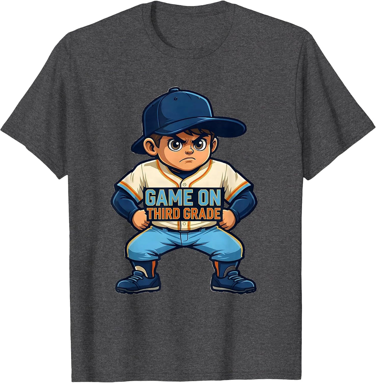 Game On Third Grade Playful Baseball Mascot Back To School T-Shirt - Dark Heather Grey