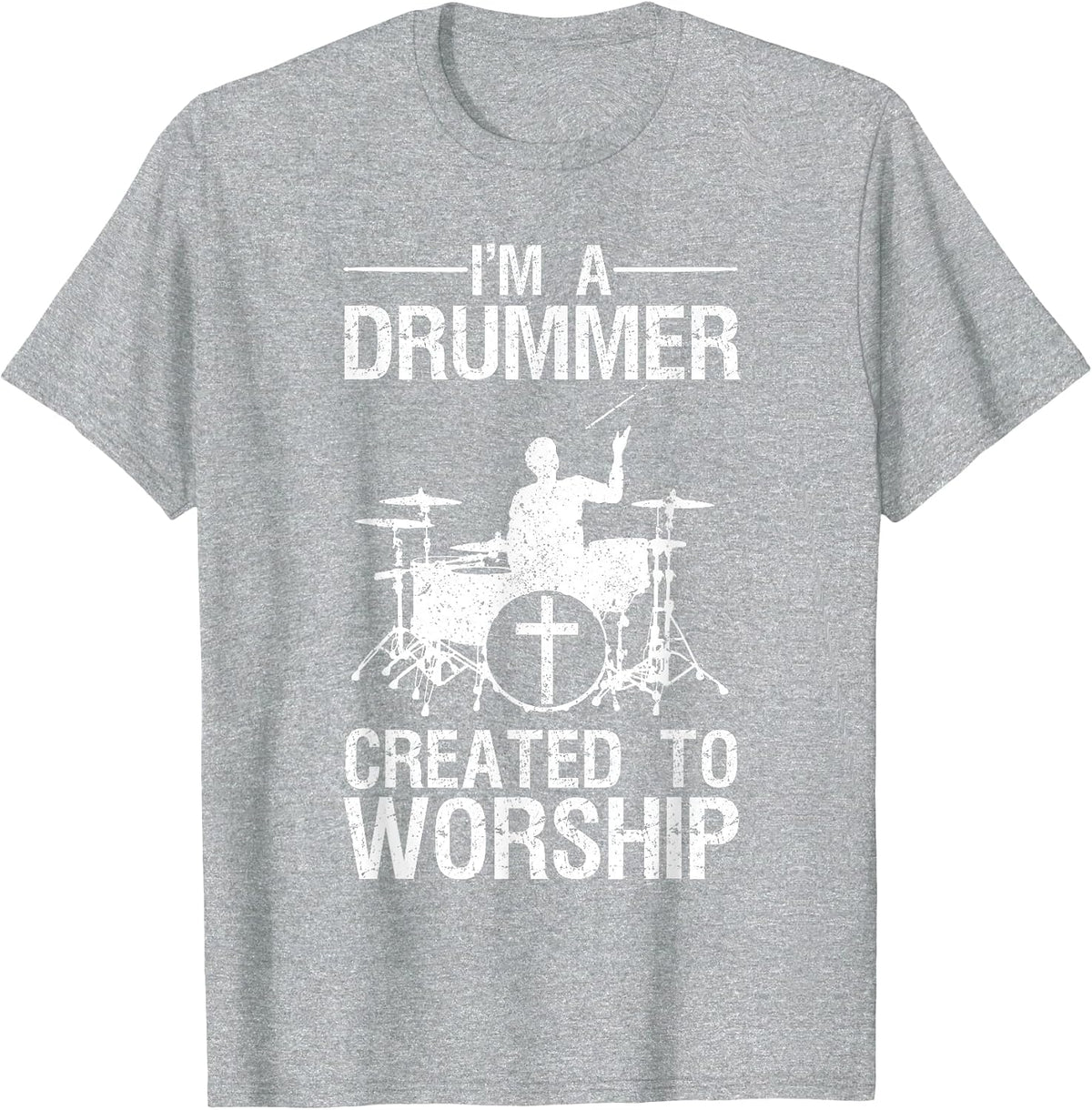 Funny Christian Drummer Art for Men Women Drum Player Lover T-Shirt - Heather Grey