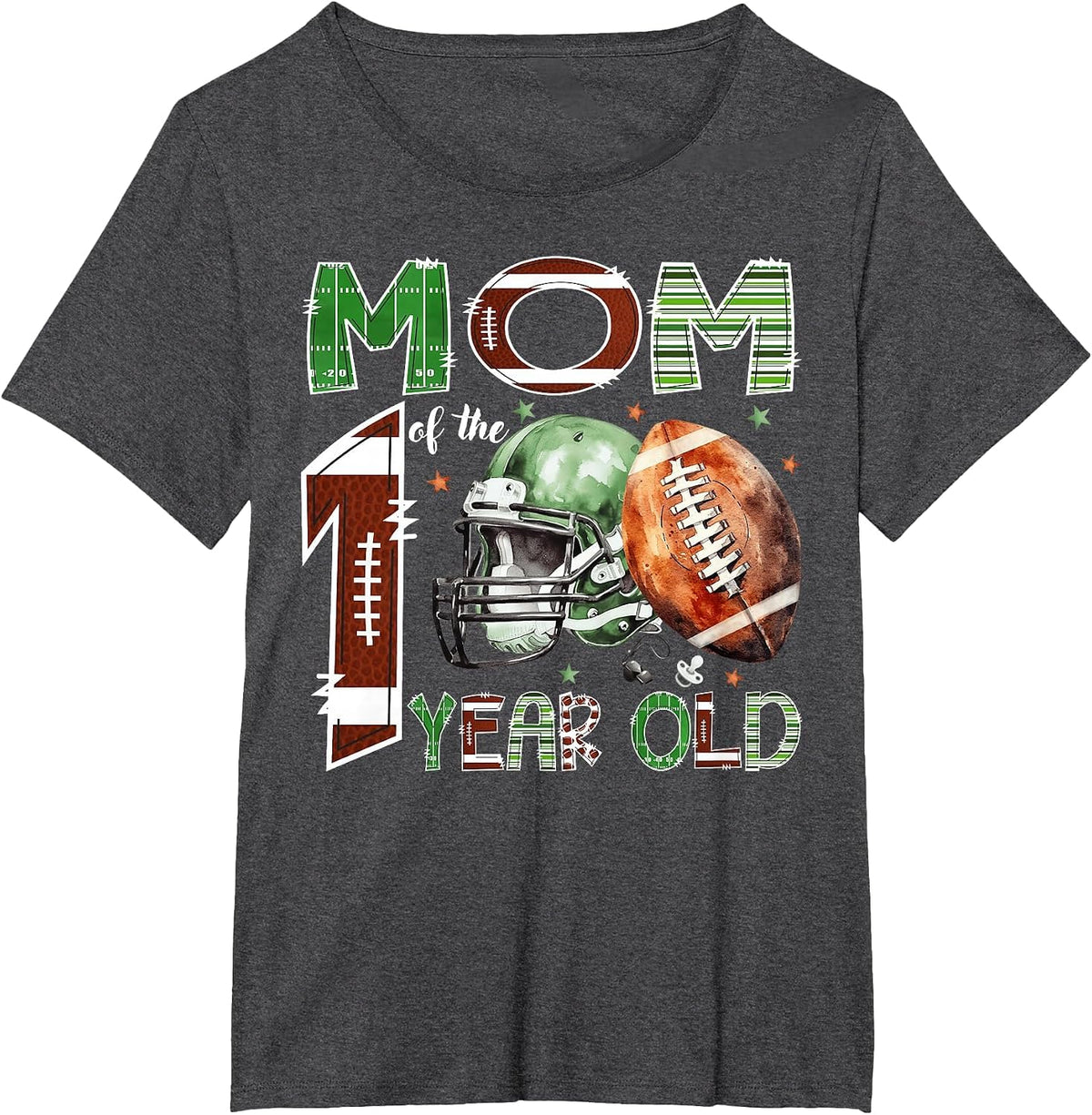 Mom of The 1 Year Old Football Lover 1st Birthday Boy T-Shirt - Dark Heather Grey