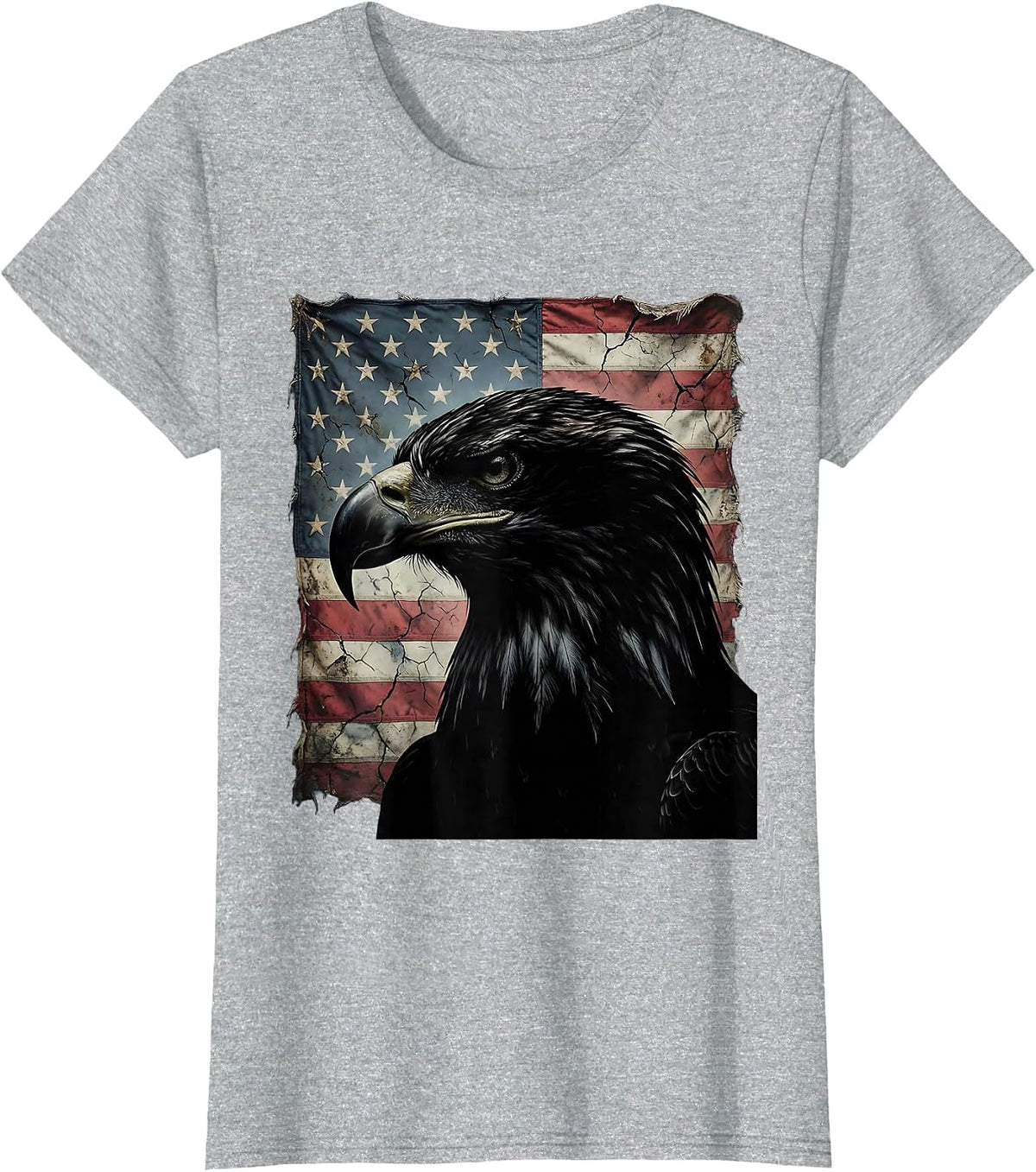 Women's Fierce Bald Eagle Head Patriotic Graphic T-Shirt - Heather Grey