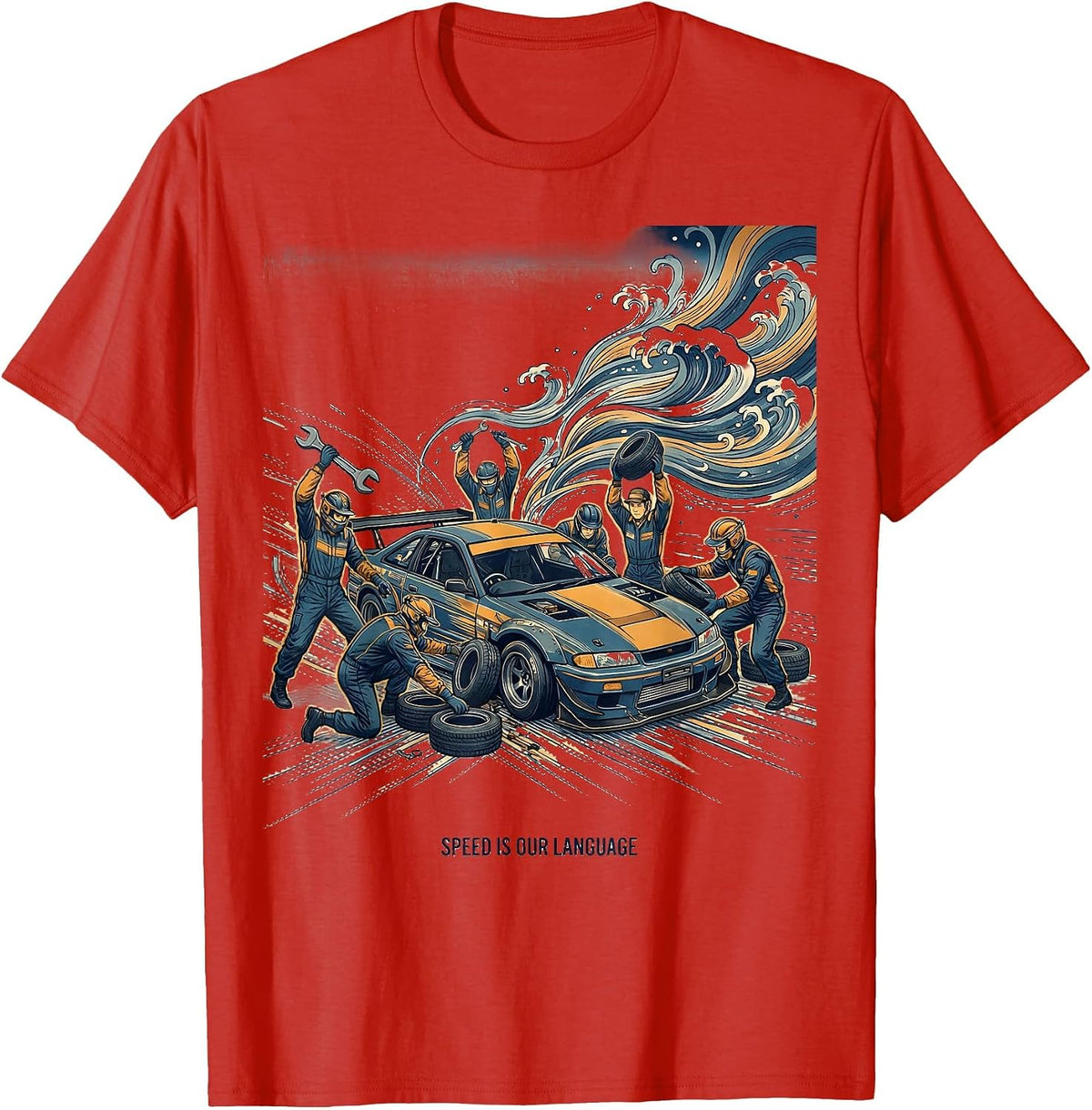 Men's Speed Is Our Language Pit Crew Racing Design T-Shirt - Red