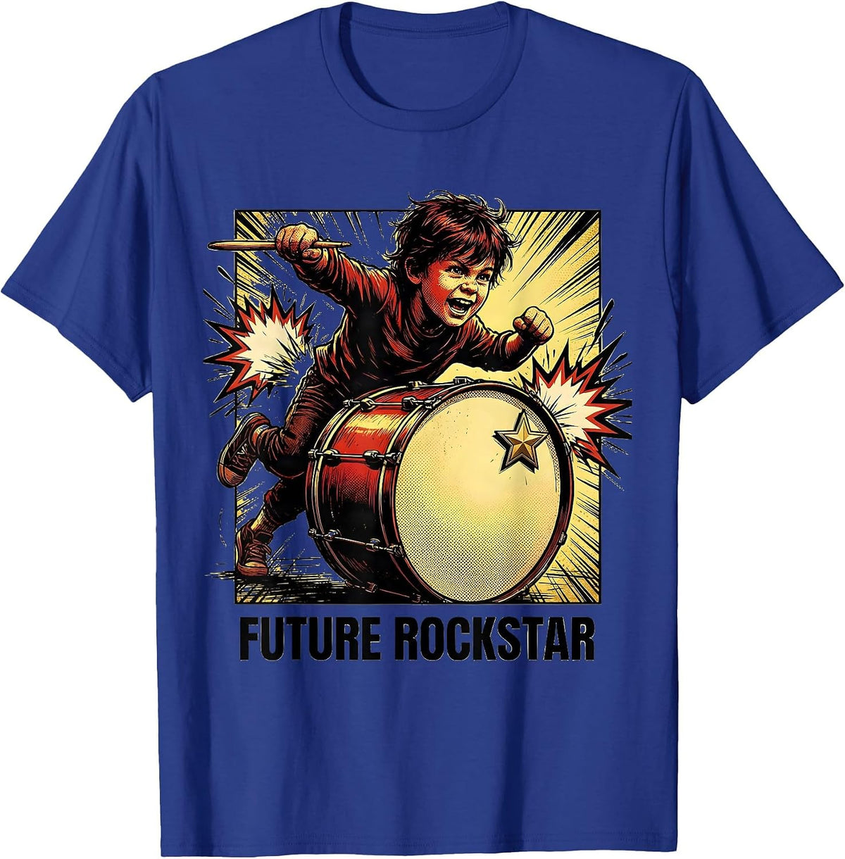 Future Rockstar Comic Book Kids Music Birthday Party T-Shirt - Royal Blue