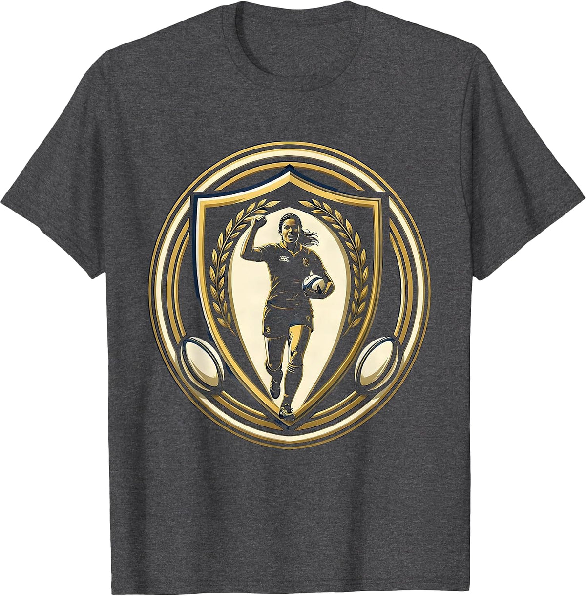 Rugby Victory Fist Pump Celebration Graphic T-Shirt - Dark Heather Grey