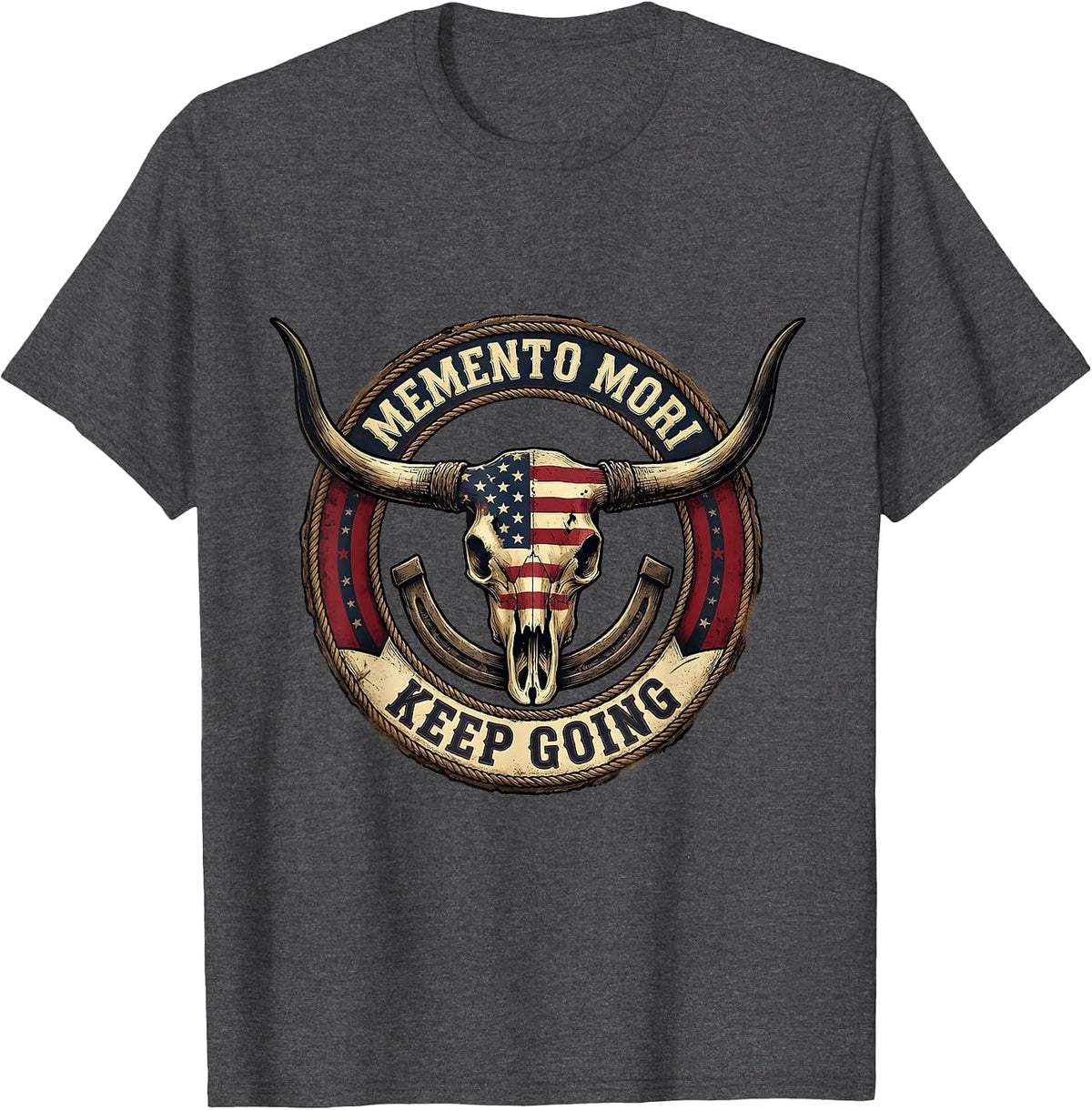 Memento Mori Keep Going Skull Graphic Design T-Shirt - Dark Heather Grey
