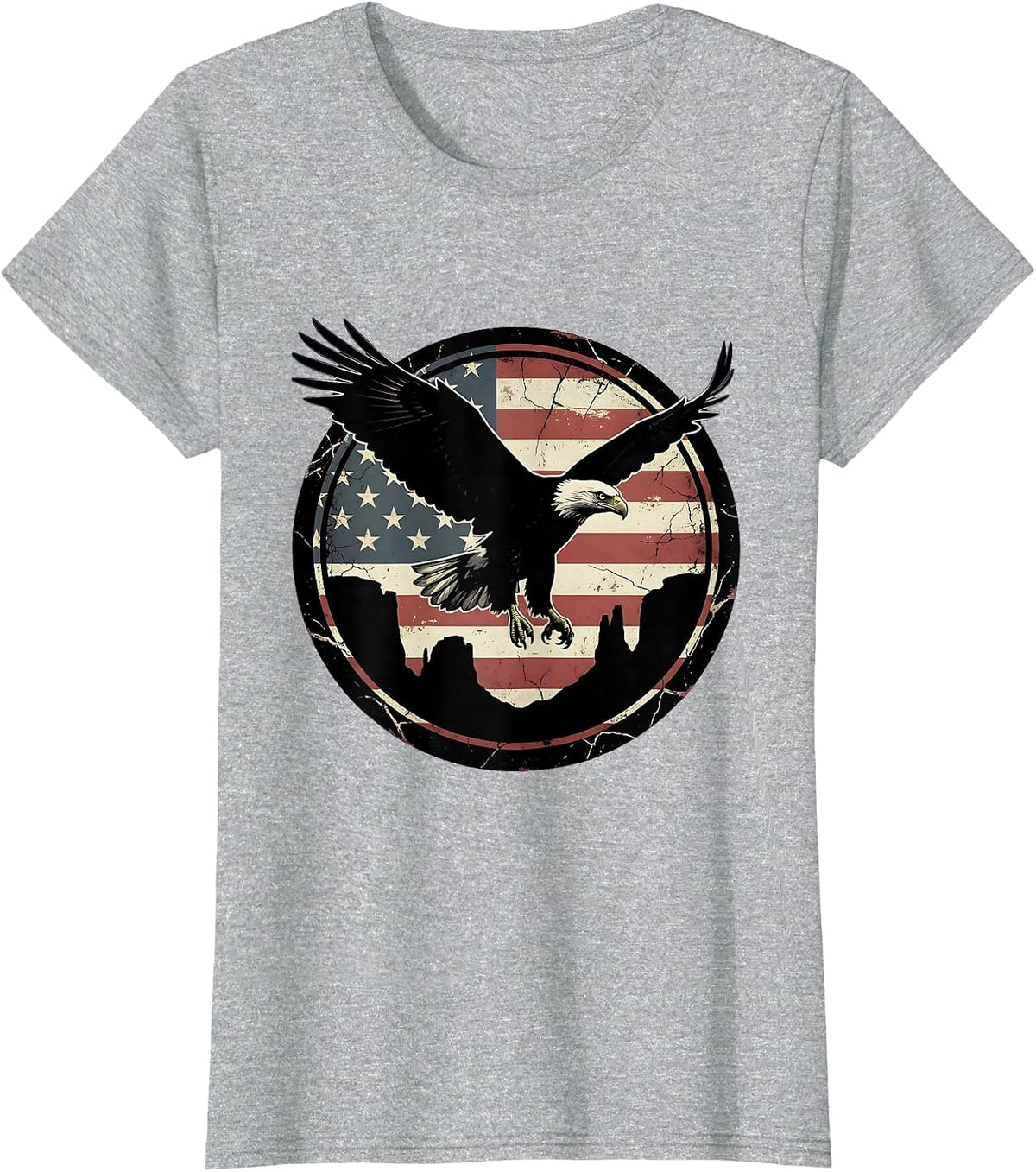 Women's Freedom Red Bald Eagle Soaring Over Red Canyon T-Shirt - Heather Grey