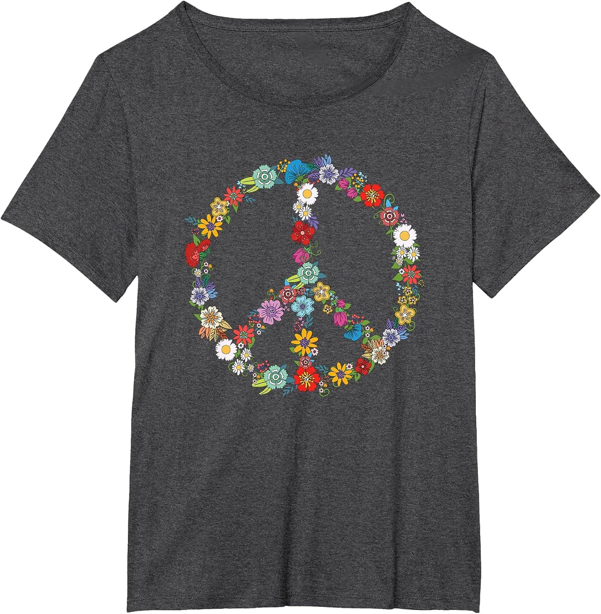 Love and Peace Flower Sign Hippie Lover Beautiful Cute Funny T-Shirt - Dark Heather Grey