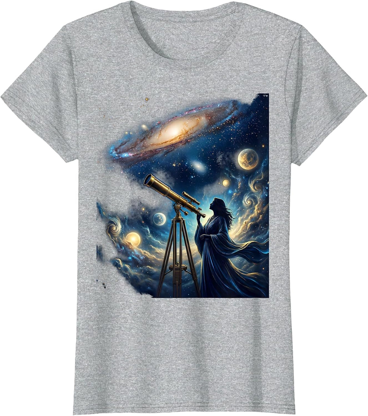 Stargazer Vintage Telescope Astronomy Design T-Shirt - Heather Grey
