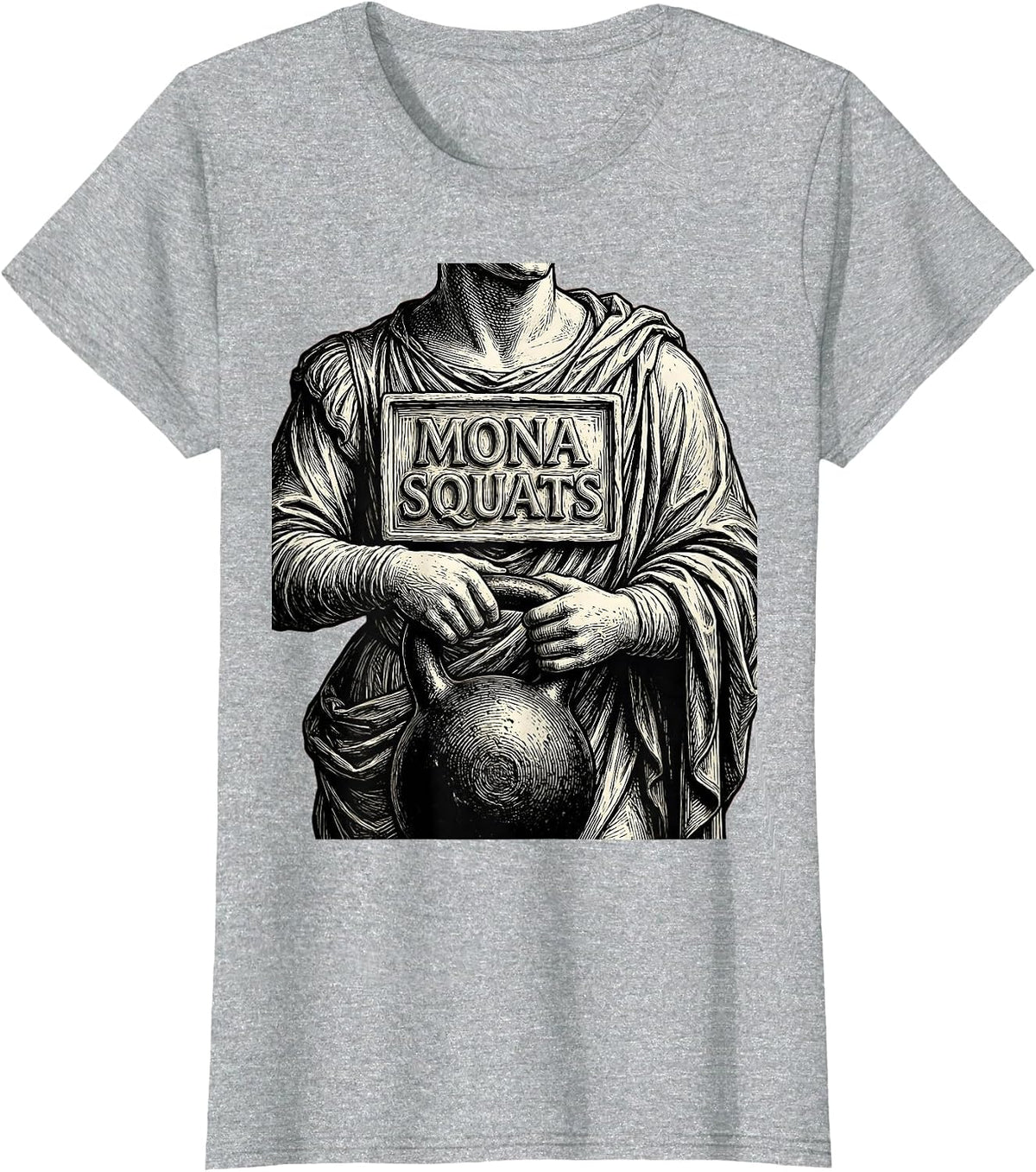Mona Squats Funny Renaissance Art Parody Fitness Humor T-Shirt - Heather Grey