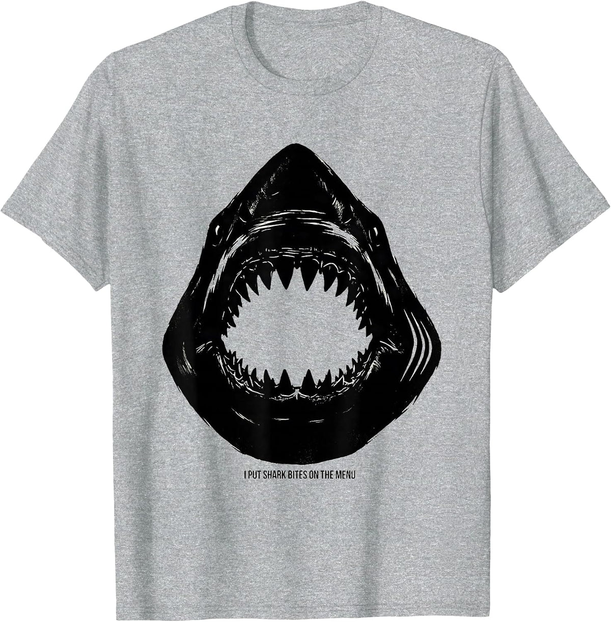 Men's I Put Shark Bites On The Menu Funny Shark Lover Ocean T-Shirt - Heather Grey