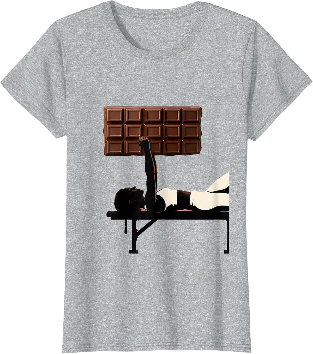 Funny Chocolate Bar Bench Press Gym Illustration T-Shirt - Heather Grey