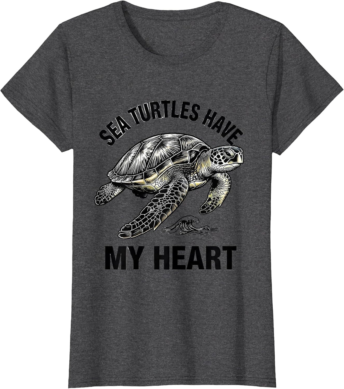 Women's Sea Turtles Have My Heart Ocean Animal Lover Beach Casual T-Shirt - Dark Heather Grey