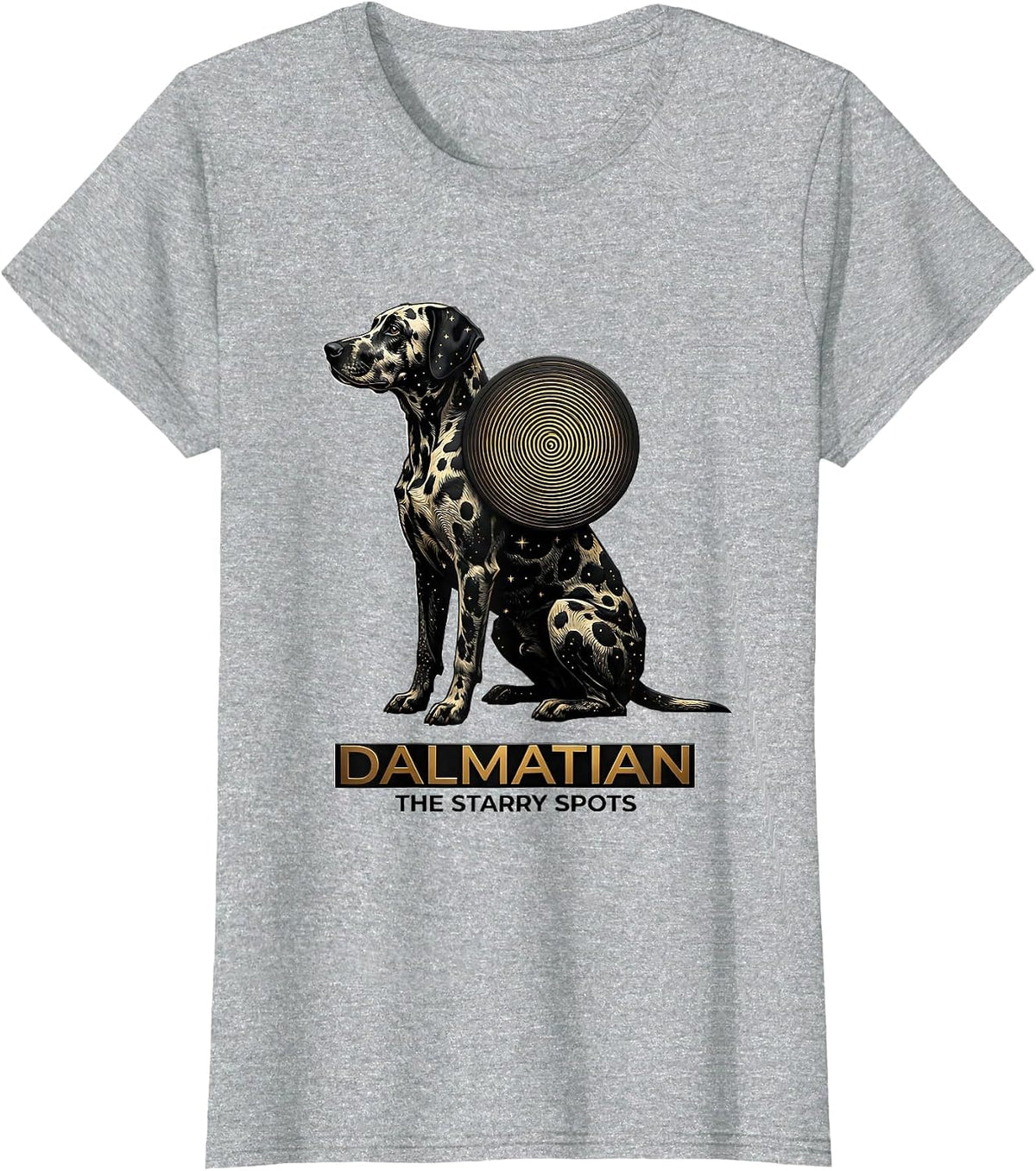Women's Dalmatian, The Starry Spots Wood Type Letterpress Art Dog T-Shirt - Heather Grey