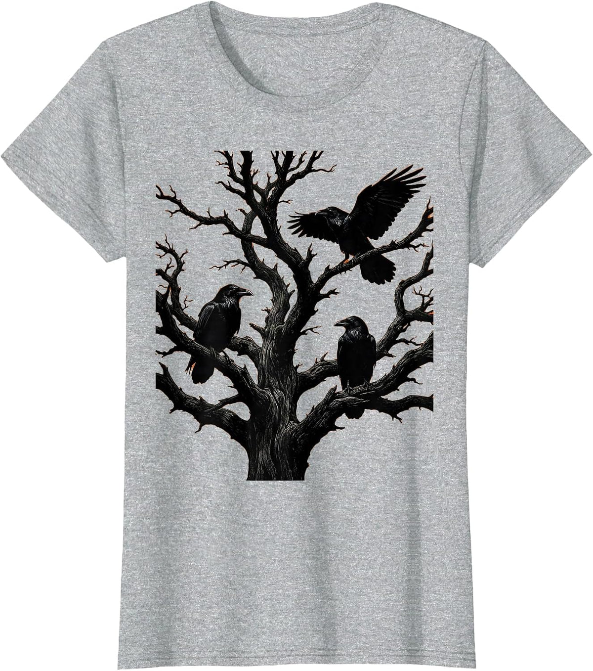 Women's Boys Halloween Ravens on Twisted Dead Tree T-Shirt - Heather Grey