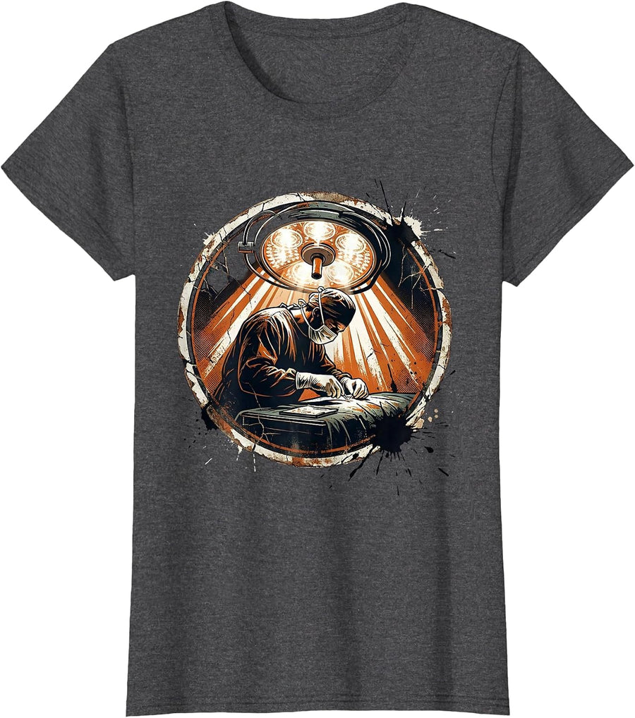 Women's Surgeon Silhouette Operating Room Graphic T-Shirt - Dark Heather Grey
