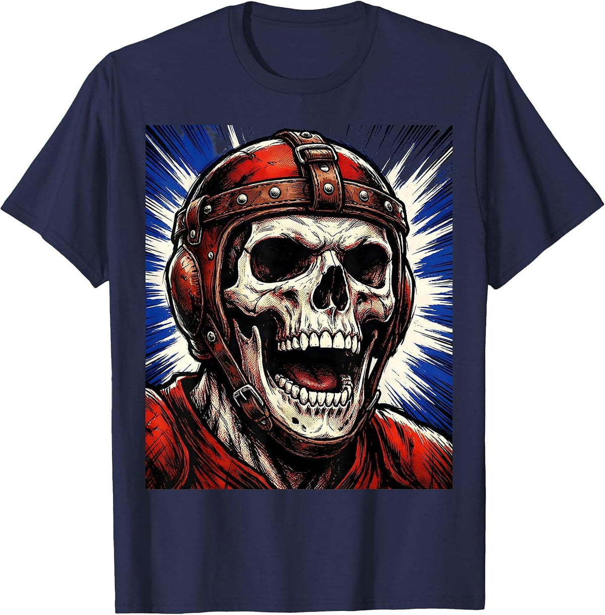 Skull Rugby Headguard Graphic Design T-Shirt - Navy Blue