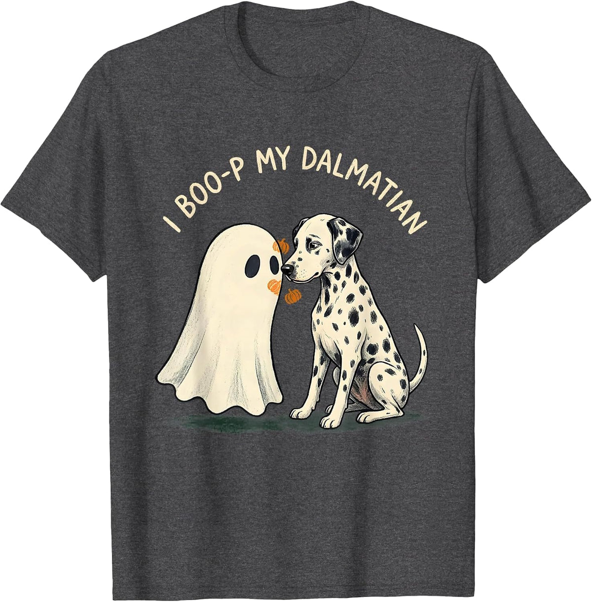 Men's I Boo-p My Dalmatian Funny Ghost Dog Mom Halloween Humor T-Shirt - Dark Heather Grey
