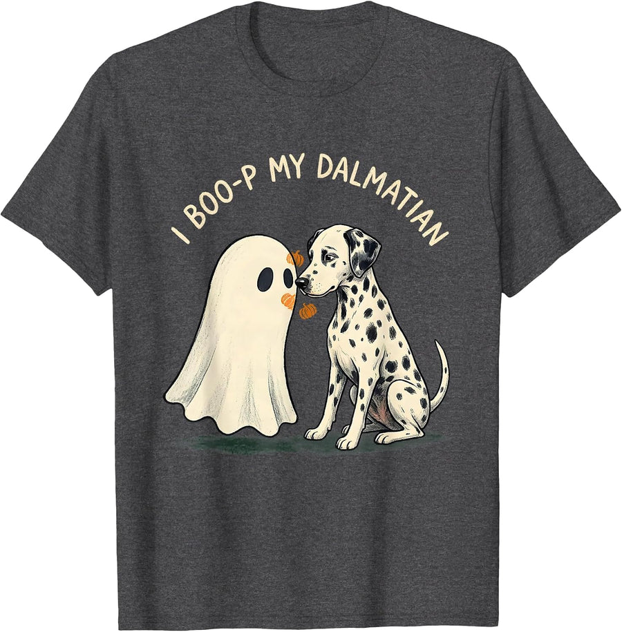 Men's I Boo-p My Dalmatian Funny Ghost Dog Mom Halloween Humor T-Shirt - Dark Heather Grey