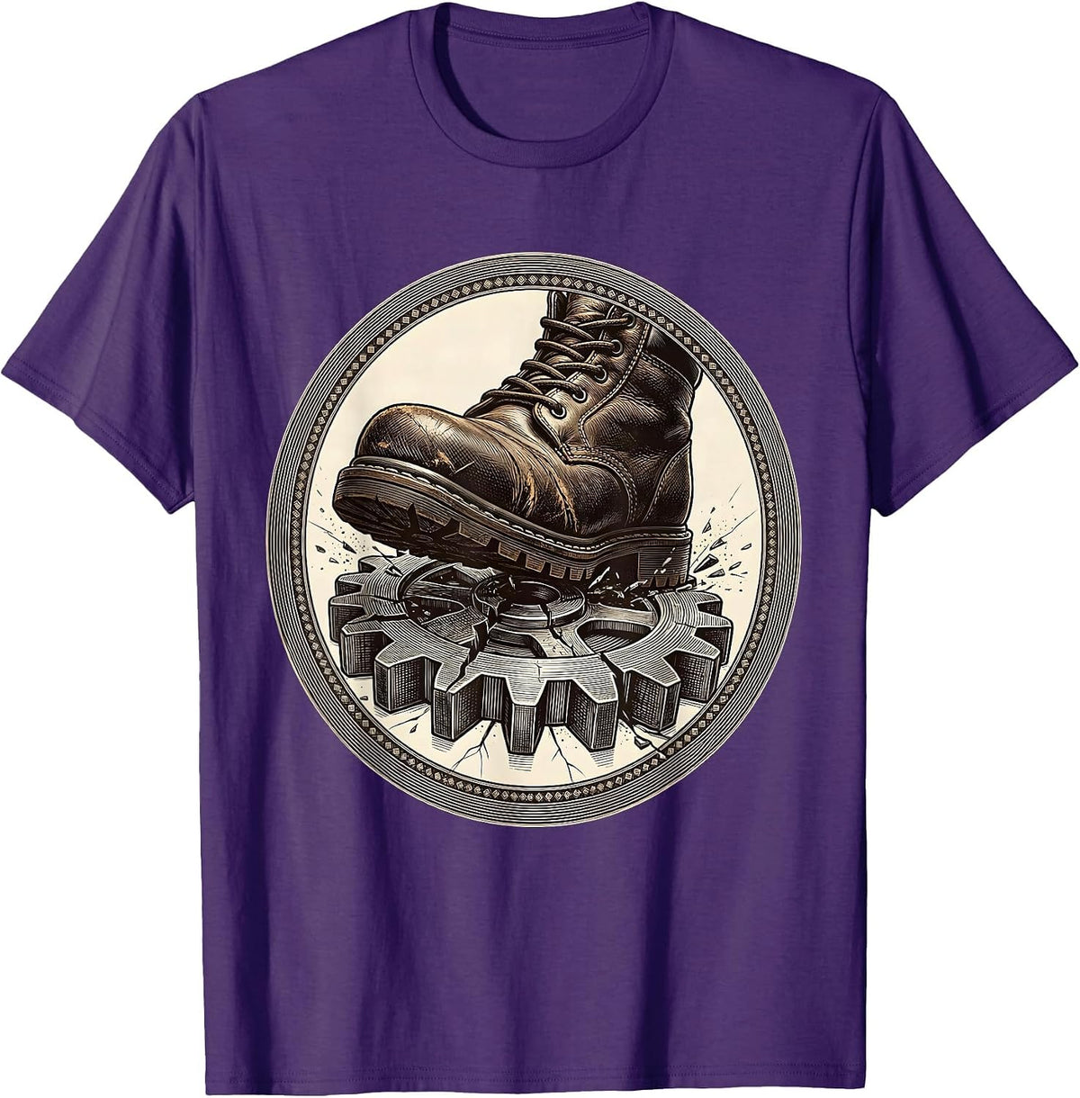 Men's Mechanic Boot Crushing Gear Graphic Tee T-Shirt - Purple