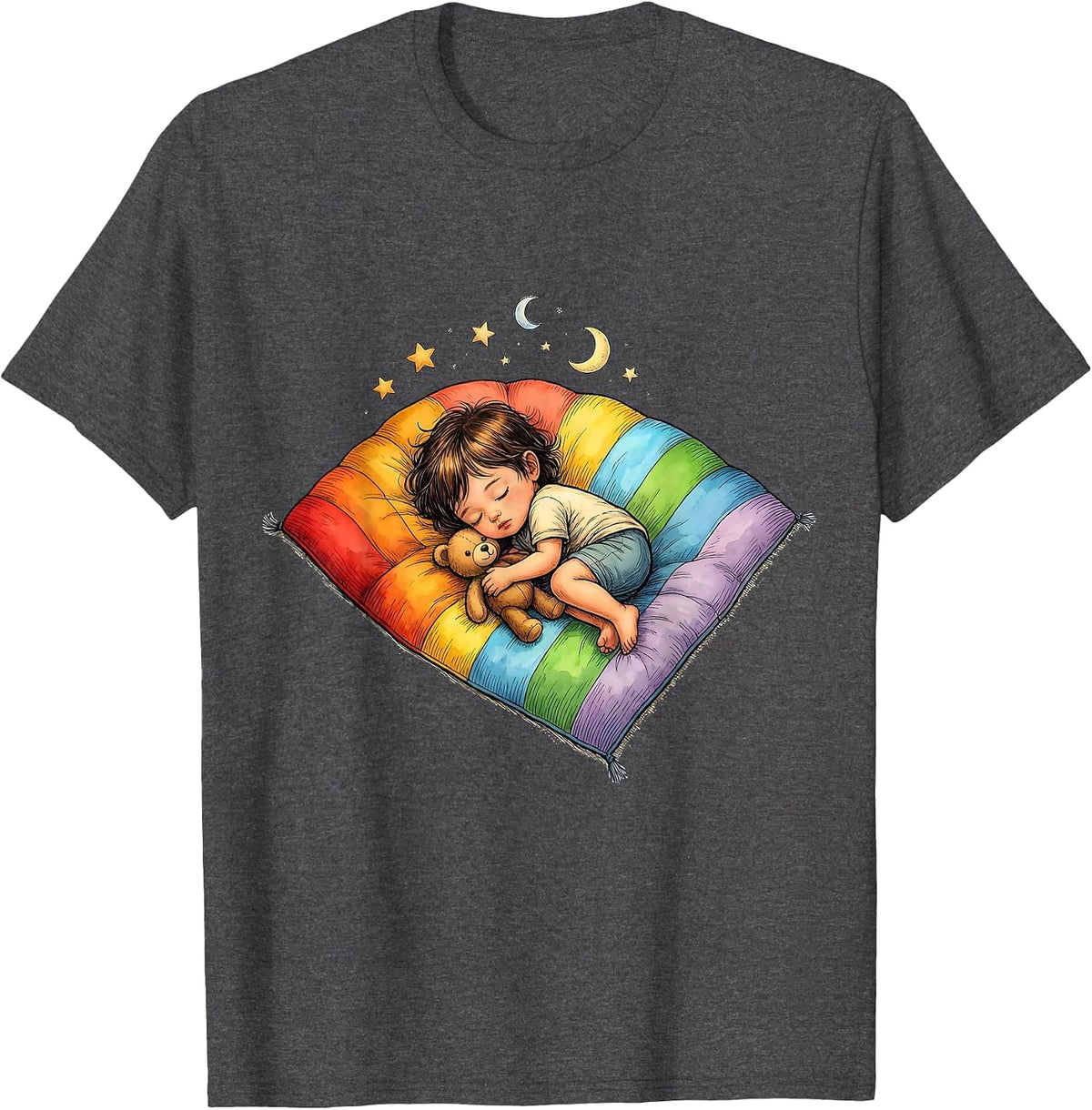 Men's Kindergarten Teacher Napping Child Rainbow Mat T-Shirt - Dark Heather Grey