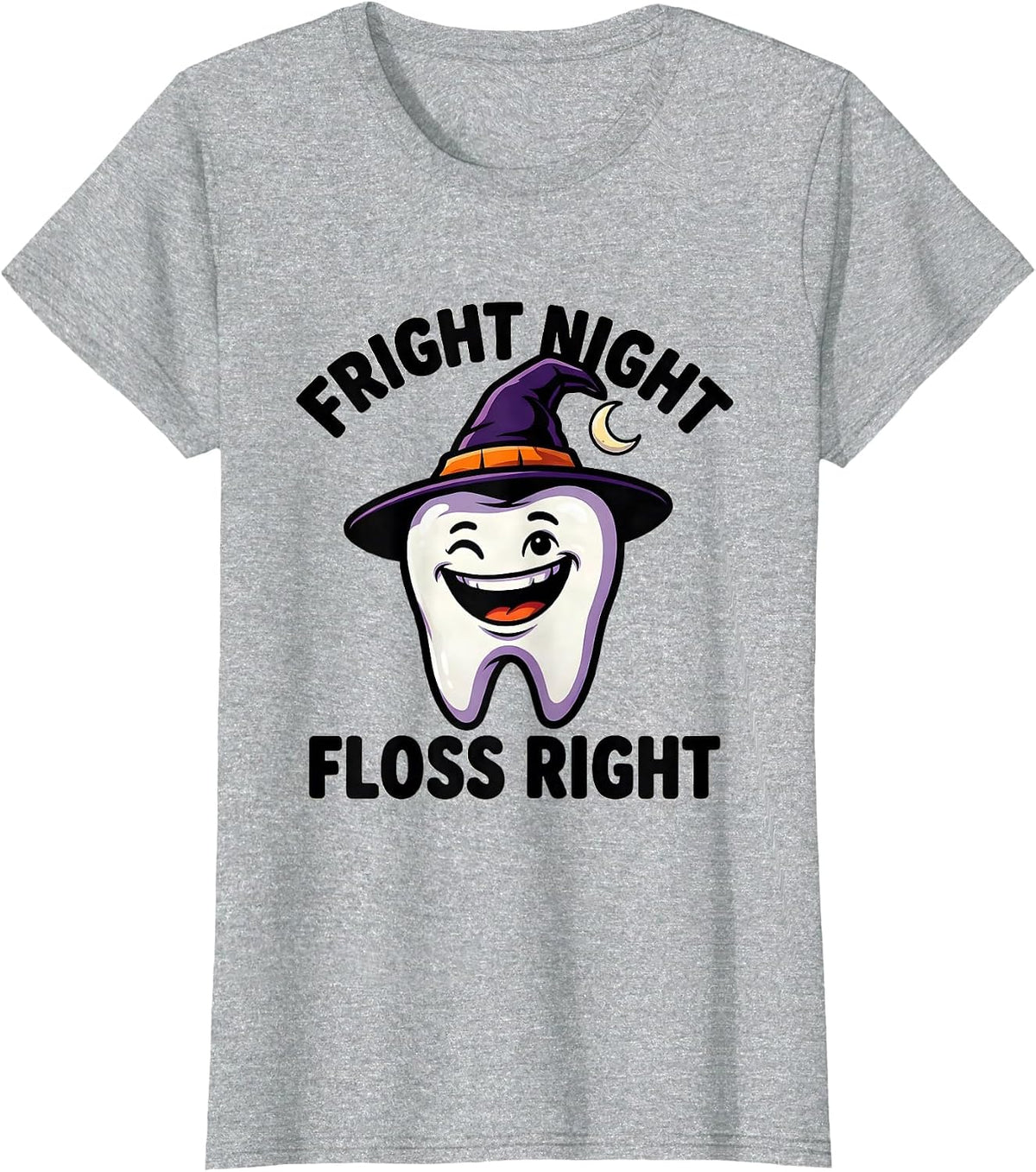 Women's Fright Night Floss Right Funny Dental Hygienist Halloween T-Shirt - Heather Grey