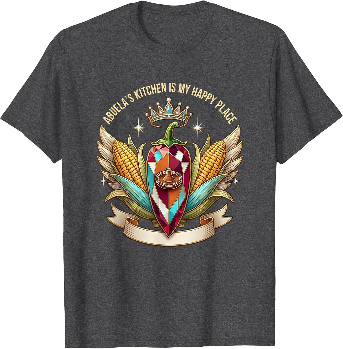 Abuela's Kitchen Is My Happy Place Mexican Design T-Shirt - Dark Heather Grey