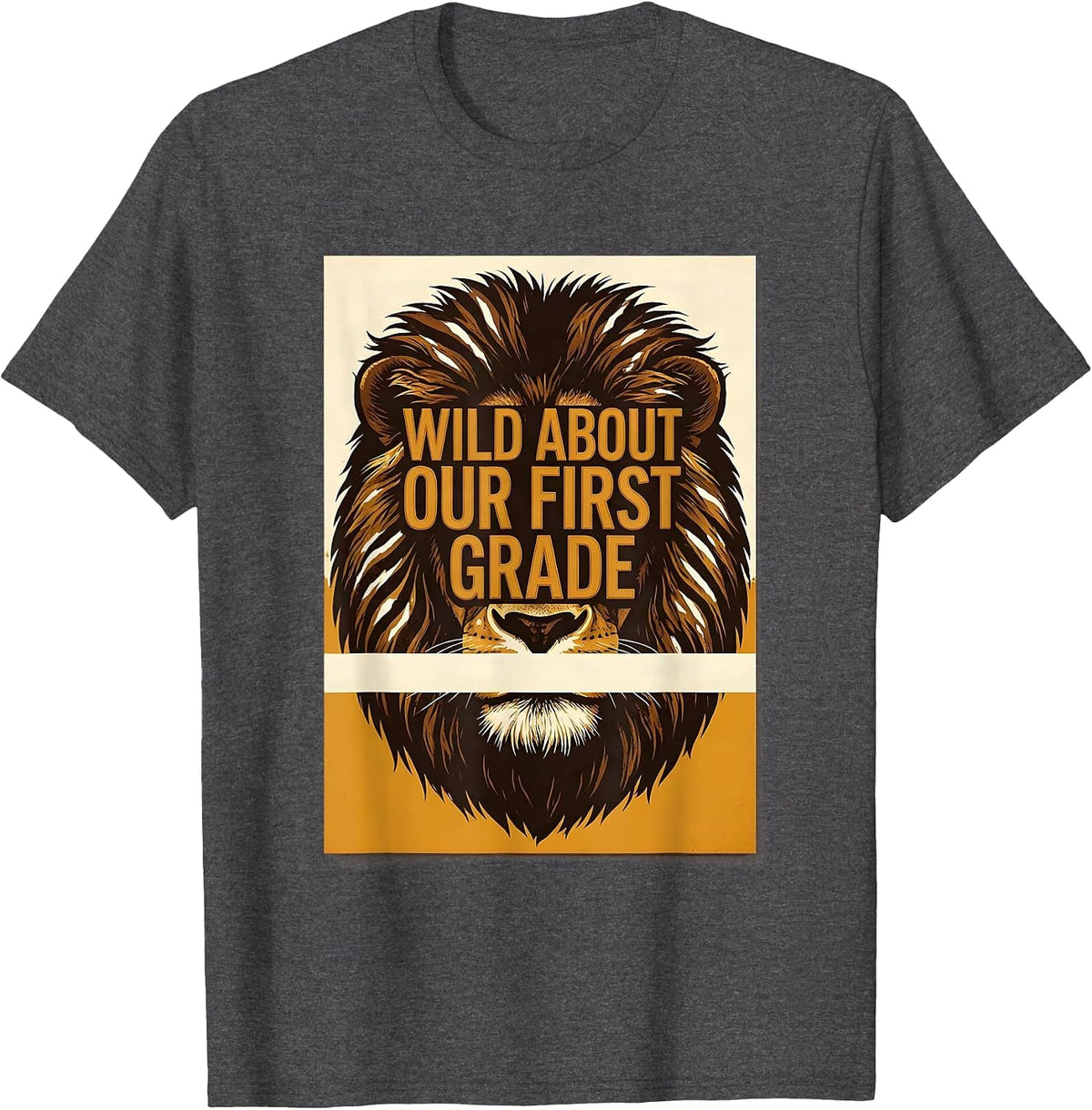 Wild About Our First Grade Animal Print Teacher Student Back T-Shirt - Dark Heather Grey