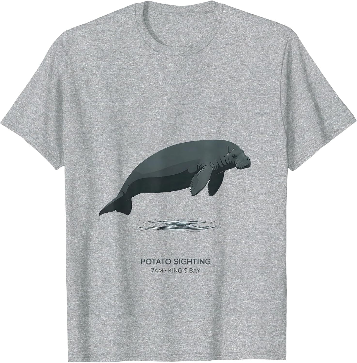 Men's Potato Sighting 7AM King's Bay Minimalist Manatee Lover T-Shirt - Heather Grey