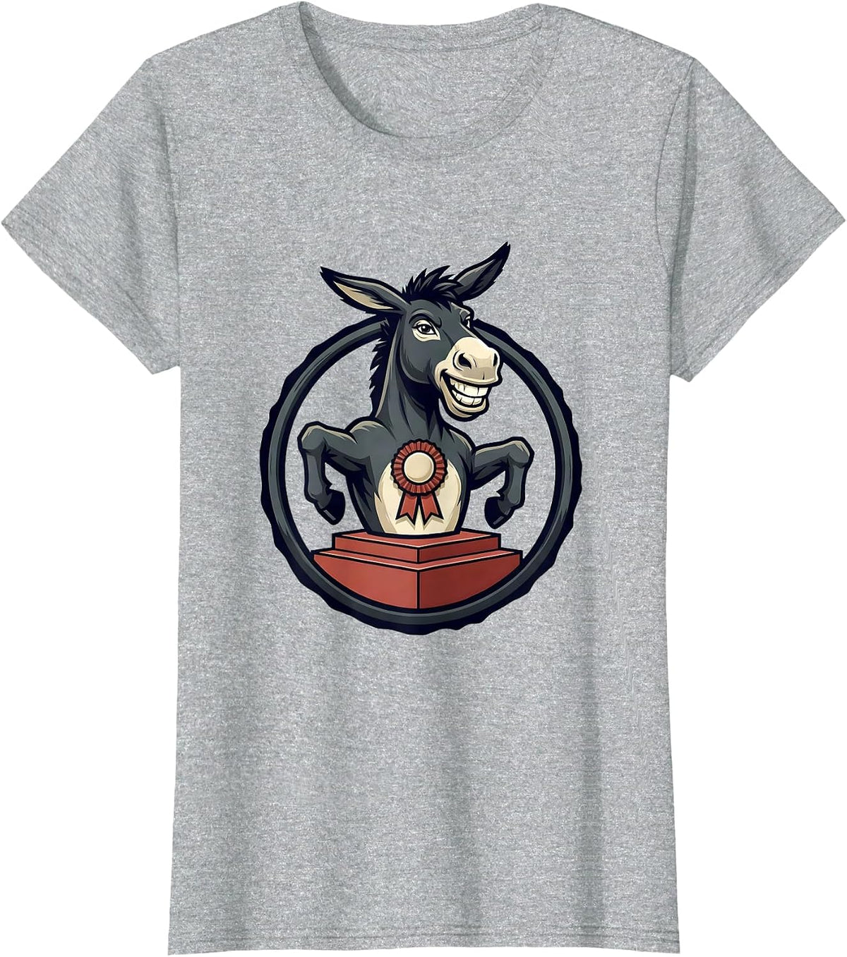 Women's Round Medal Smartass Donkey Mascot Logo Animal Lover Humor T-Shirt - Heather Grey
