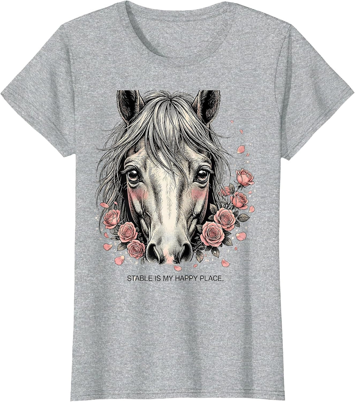 Women's Stable Is My Happy Place Horse Lover Design T-Shirt - Heather Grey