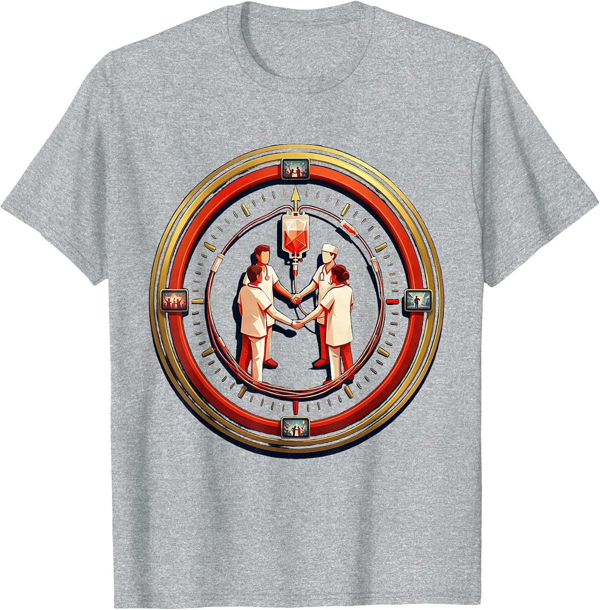 Men's Sealed Nurse Crew New Year Party Badge ICU ER L&D T-Shirt - Heather Grey