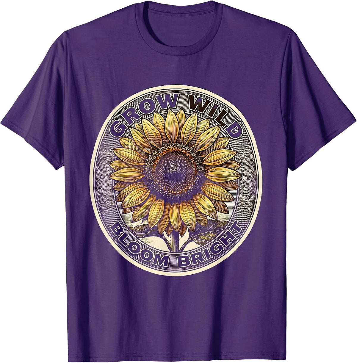Grow Wild Bloom Bright Sunflower Design T-Shirt - Purple
